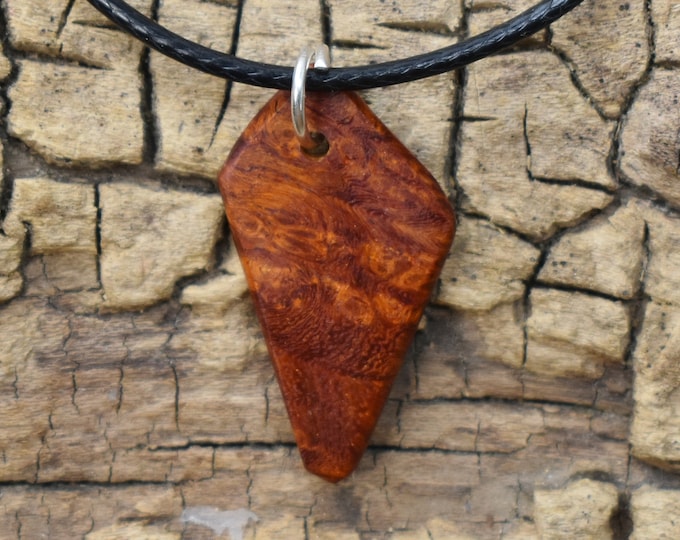 Amboyna Burl Wood Pendant Necklace: Handmade Adjustable Necklace