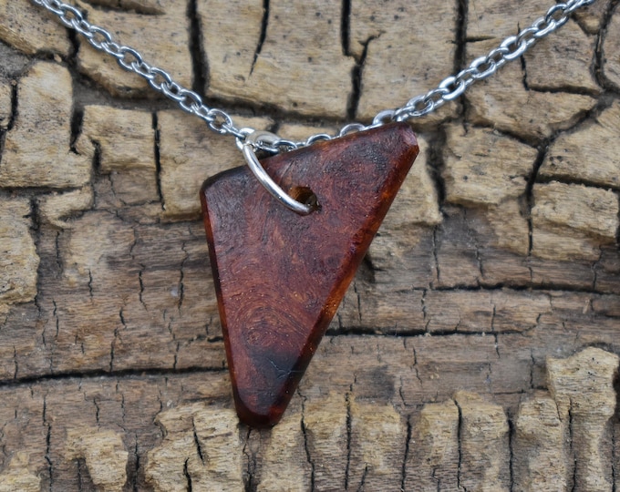 Bloodwood Burl Wood Pendant Necklace: Handmade Belize Wood, 20 inch Chain