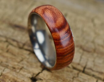 Brazilian Tulipwood Ring - Stainless Steel Core - Size 10 - 8MM (0.31 inches) Wide - Wedding Ring - Wedding Band