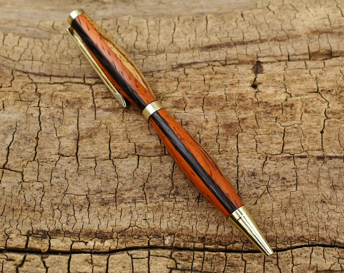 Multi-Wood Pen: Zebrawood, Padauk, and Wenge with Gold Finish