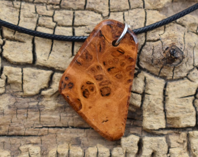 Handmade Apricot Burl Wood Pendant Necklace - Adjustable 18-20 inch