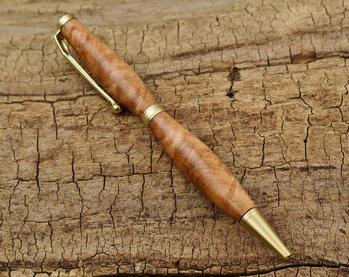 Curly Maple Wood Pen with Gold Finish