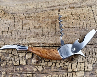 Corkscrew Bottle Opener - Olivewood Burl - Groomsmen Gift - Wedding Gift