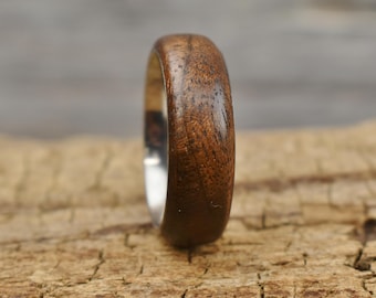Walnut Wood Ring - Stainless Steel Core - Size 10.5 - 8MM (0.31 inches) Wide - Wedding Ring - Wedding Band