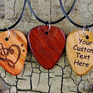 Wood Guitar Pick Necklace - One Custom Engraved Wooden Guitar Pick Necklace - 1 Custom Guitar Pick Necklace - 18-20inch Adjustable