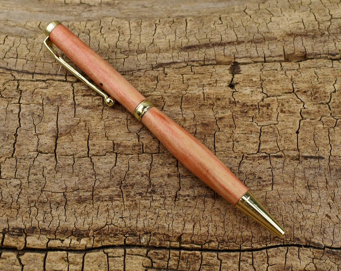 Flame Box Elder Wood Pen - Gold Plated Finish - Slimline Twist Pen
