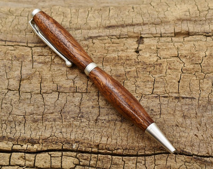 Bubinga Wood Pen: Satin Pearl Twist Pen, Handmade in Africa