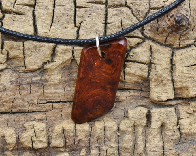 Handmade Amboyna Burl Wood Pendant Necklace: Adjustable 18-20 inch