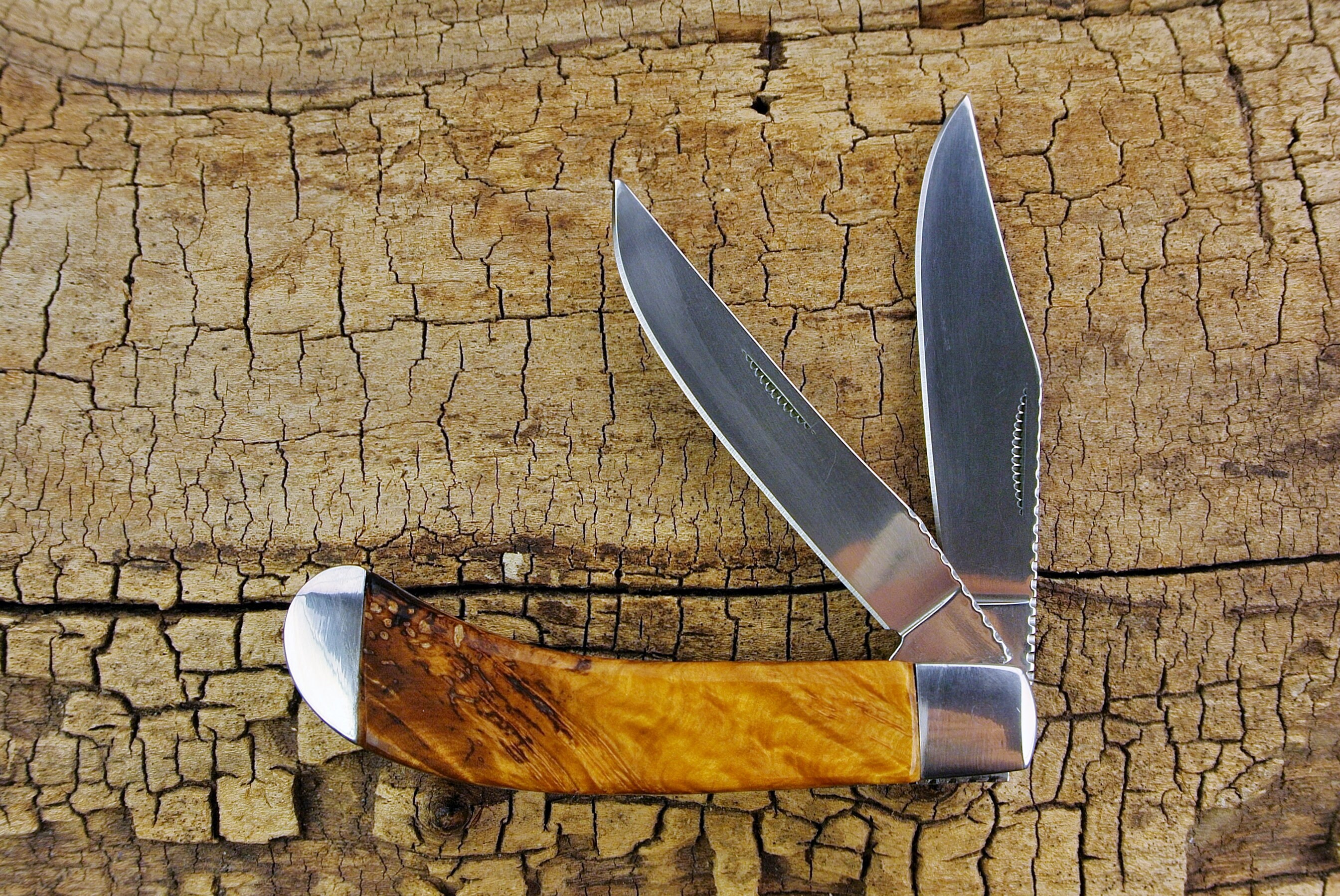 Pocket Knife with Wood Handle Corrugata Burl Wooden Handle Wood Pocket Knife Hunting Knife