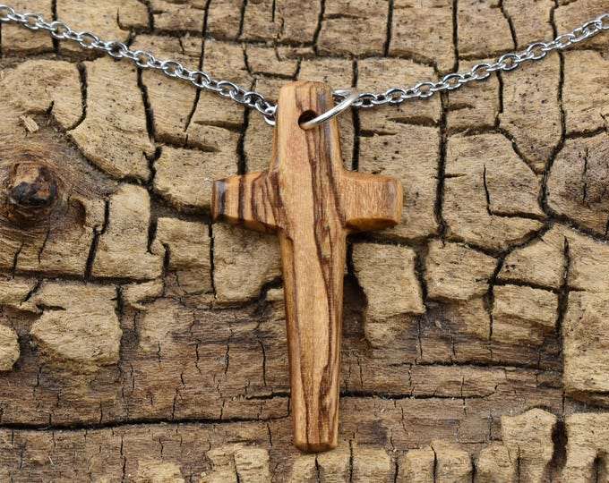 Handmade Cross made out of Authentic Olivewood From Bethlehem Pendant Necklace - 24 inch Chain