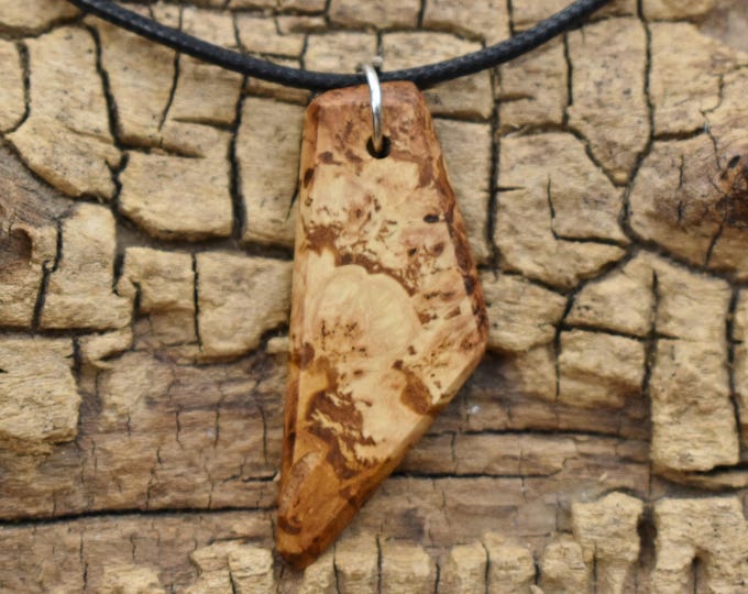 Handmade Hickory Burl Wood Pendant Necklace - Adjustable Length