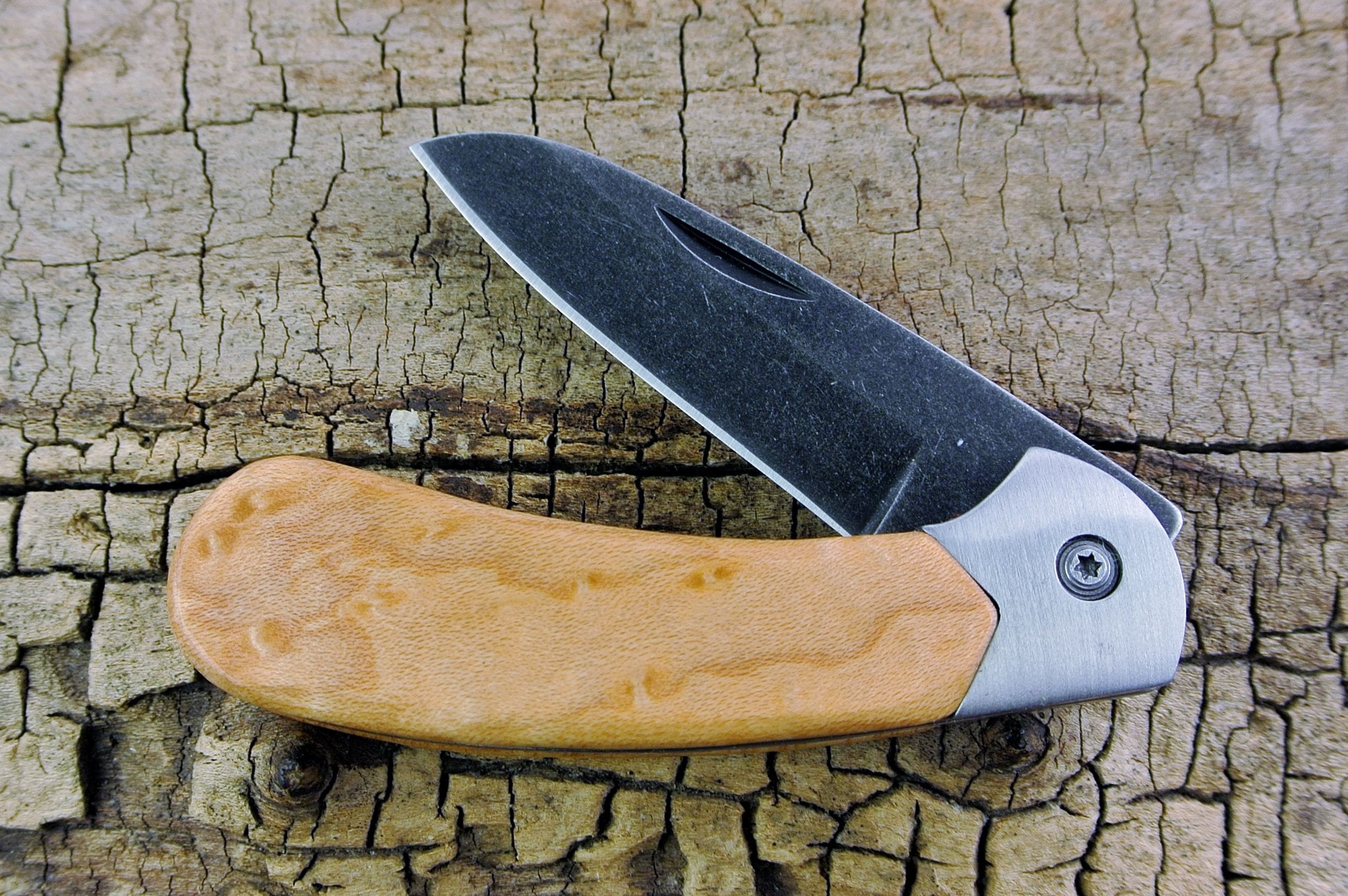 Pocket Knife with Wood Handle Bird's Eye Maple Wooden Handle Wood