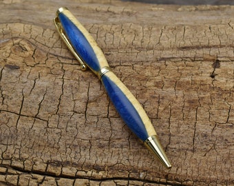 Resin Wood Pen - Cobalt Blue Resin Box Elder Burl Wooden Pen - Groomsmen Gift - Father's Day Gift - Wedding Gift - Graduation Gift
