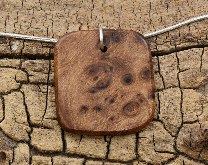 Red Elm Burl Pendant Necklace: Handmade Wood Jewelry, 24 inch Chain