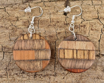 Multi-Wood Earrings - One Set of Wooden Earrings - 1 Set of Wood Earrings - 1 Inch in Diameter