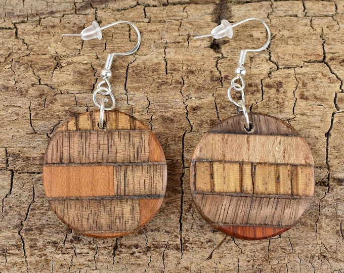Handmade Multi-Wood Resin Earrings - 1 Inch Diameter