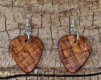 Wood Guitar Pick Earrings - One Set of Custom Engraved Wooden Guitar Pick Earrings - 1 Set of Custom Guitar Pick Earrings