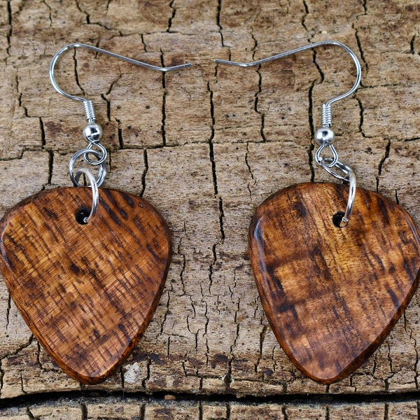 Wood Guitar Pick Earrings - One Set of Custom Engraved Wooden Guitar Pick Earrings - 1 Set of Custom Guitar Pick Earrings