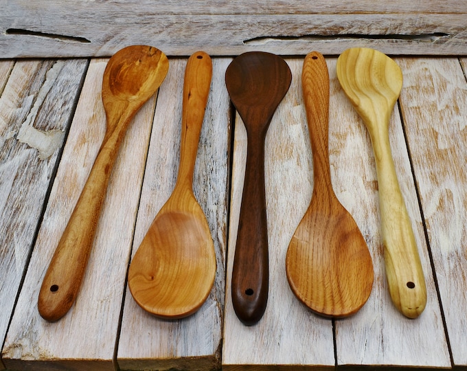 Hand Carved Wooden Spoon, Cooking Utensil, Handmade Wood Kitchen Serving Spoon, Housewarming Gift