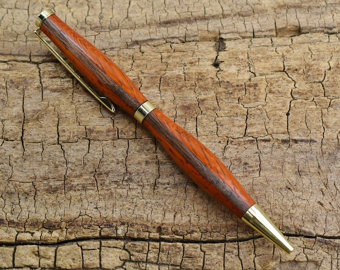 Padauk and Walnut Wooden Pen: 24kt Gold Finish