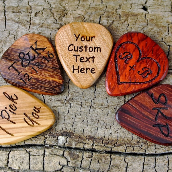 Custom Wood Guitar Pick - Handmade Wood Guitar Pick -  Engraved Wooden Guitar Pick- Personalized Wood Guitar Pick - 1 Wood Guitar Pick