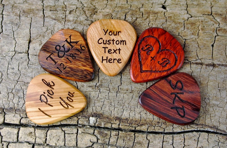 Custom Wood Guitar Pick - Handmade Wood Guitar Pick -  Engraved Wooden Guitar Pick- Personalized Wood Guitar Pick - 1 Wood Guitar Pick 