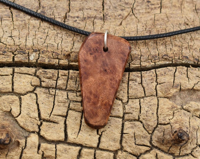 Red Mallee Burl Wood Pendant Necklace: Handmade Adjustable Necklace