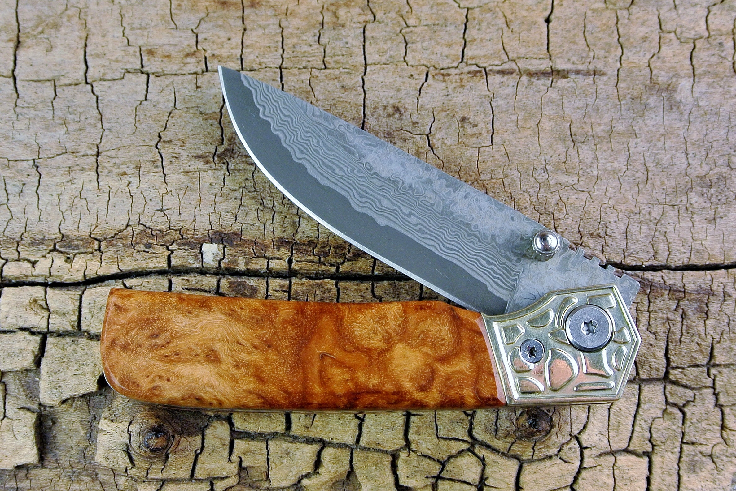 Pocket Knife with Wood Handle Amboyna Burl Wooden Handle with