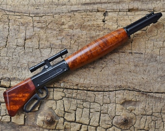 Rare Wood Rifle Pen - Central American Bloodwood Burl - Lever Action Click Pen - Hand Carved Wood Pen