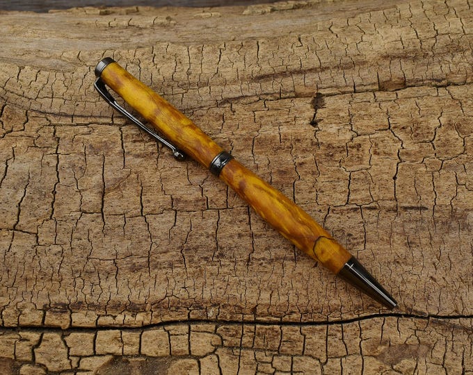 Dyed Yellow Curly Maple Wood Pen - Luxury Gift for Groomsmen, Father's Day, Graduation, or Wedding