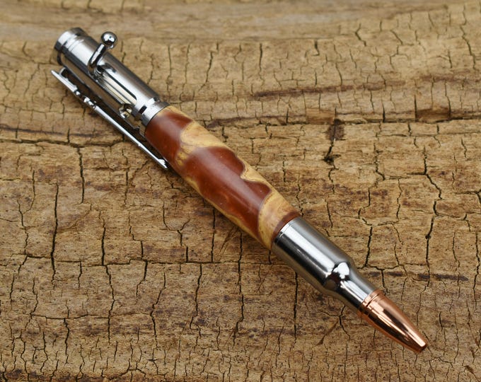 Hand Carved Australian Mallee Burl Bolt Action Pen - Chrome Finish