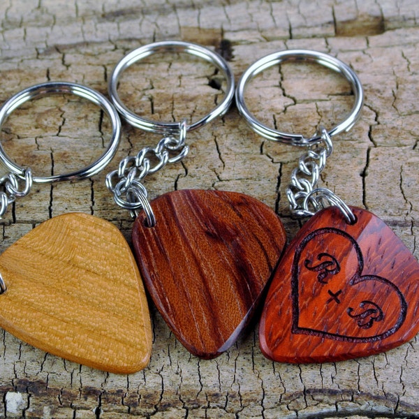 Wood Guitar Pick Keychain - Handmade Custom Engraved Wooden Guitar Pick Keychain - Wood Guitar Pick - 1 Custom Wood Guitar Pick Keychain