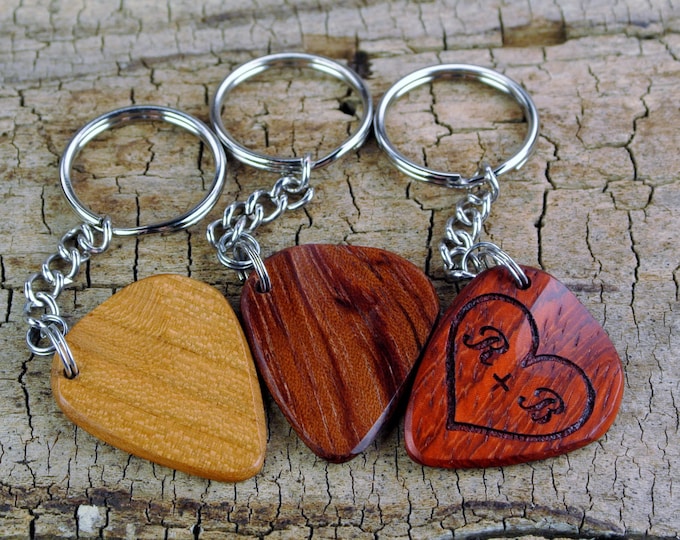 Engraved Wood Guitar Pick Keychain - Handmade, Custom