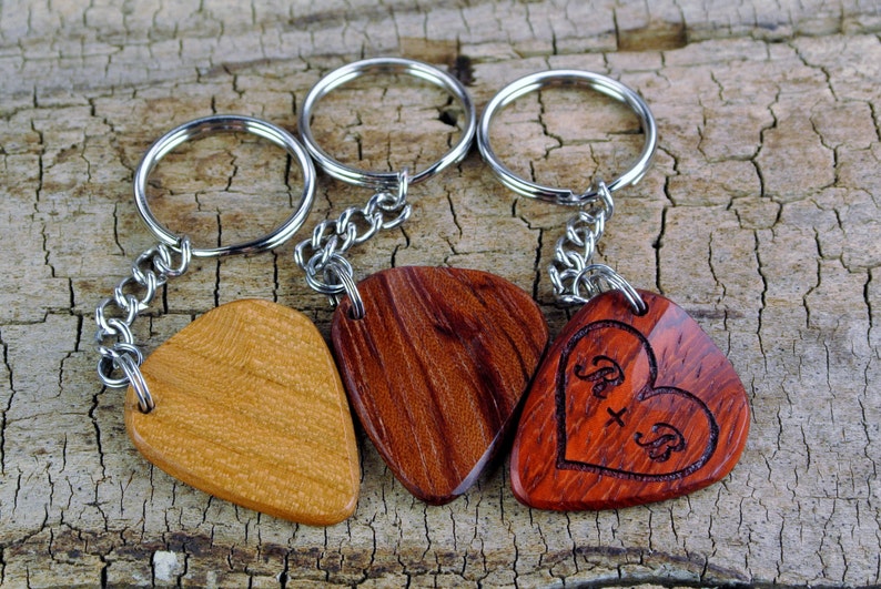 Wood Guitar Pick Keychain Handmade Custom Engraved Wooden Guitar Pick Keychain Wood Guitar Pick 1 Custom Wood Guitar Pick Keychain image 1