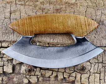 Ulu Knife With Matching Wood Holder - Curly Asian Acacia - Groomsmen Gift - Wedding Gift