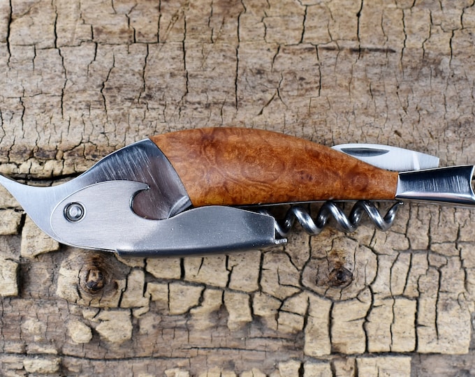 Manzanita Burl Corkscrew Bottle Opener: Stainless Steel, Groomsmen Gift