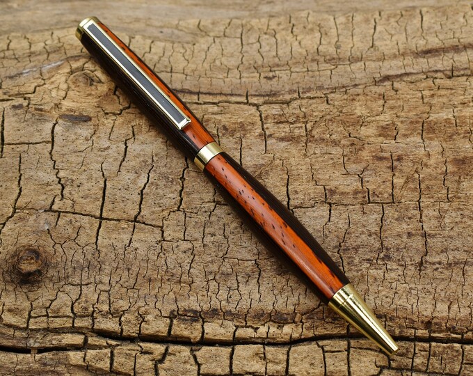 Wenge & Padauk Wood Pen - 24kt Gold Finish - Slimline Twist Pen