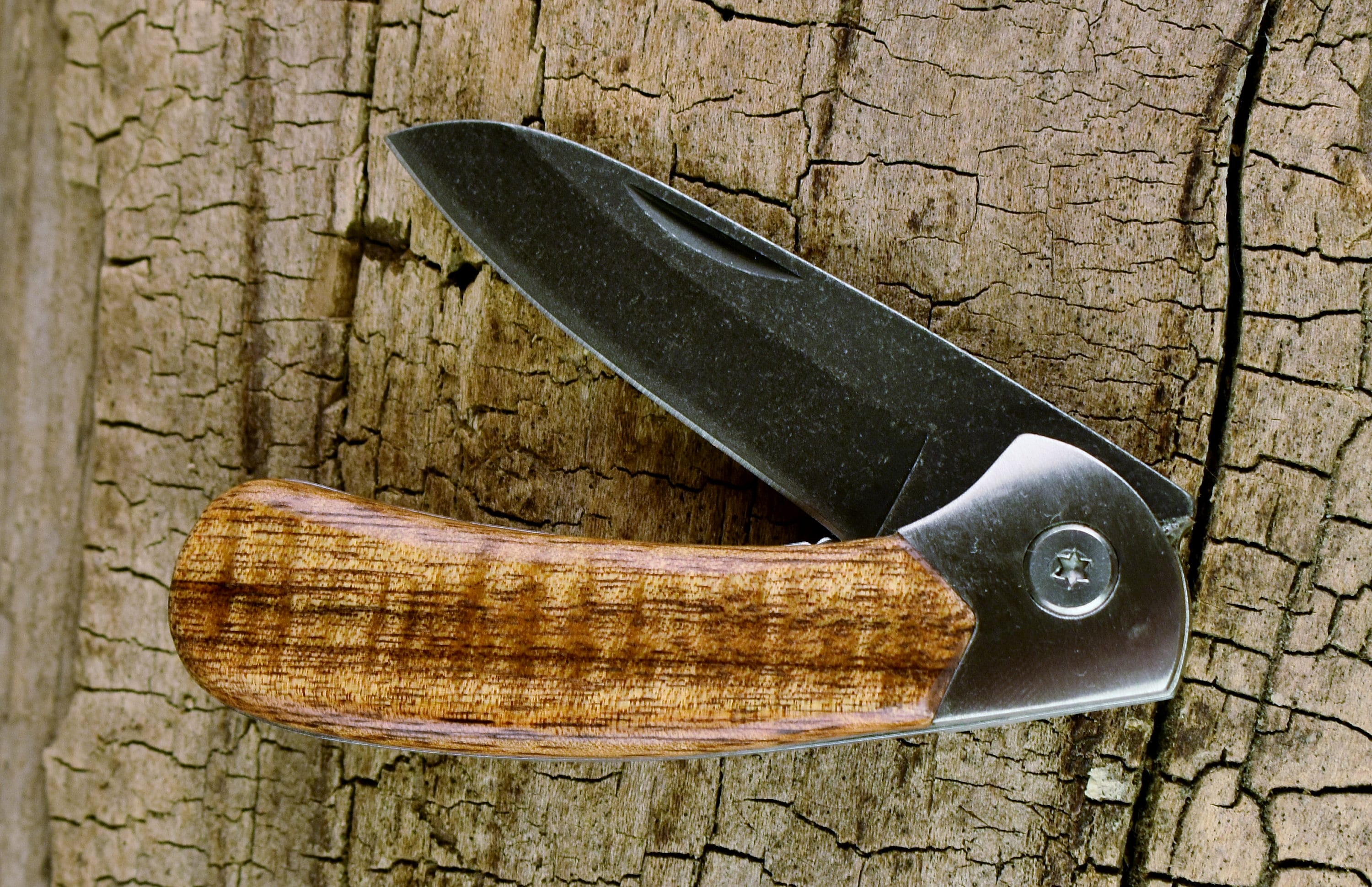 Pocket Knife with Wood Handle Hawaiian Curly Koa Wooden Handle Wood
