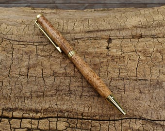 Black Ash Burl Wood Pen - Slimline Twist | Gold Plated Finish