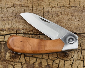 Pocket Knife with Figured Cherry Wood Handle - Figured Cherry Wooden Handle - Hunting Knife - Engraving Option Available