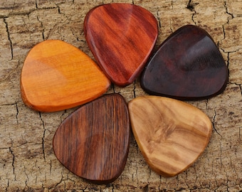 Wood Guitar Pick Variety Pack of 5 - Handmade Wooden Guitar Pick - Custom/ Personalized Guitar Pick - 5 Wooden Guitar Picks