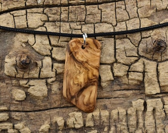 Handmade Olivewood Burl Wood Pendant Necklace - Adjustable 18-20 inch