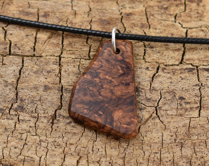 Honduran Rosewood Burl Wood Pendant Necklace: Handmade Adjustable Necklace