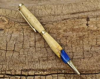 Resin Wood Pen - Cobalt Blue Resin Box Elder Burl Wooden Pen - Groomsmen Gift - Father's Day Gift - Wedding Gift - Graduation Gift