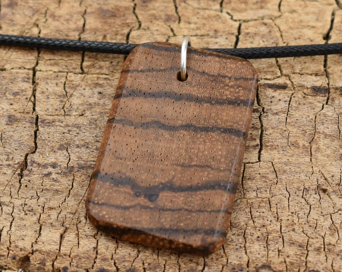 Handmade Zebrawood Pendant Necklace: Adjustable Wood Jewelry