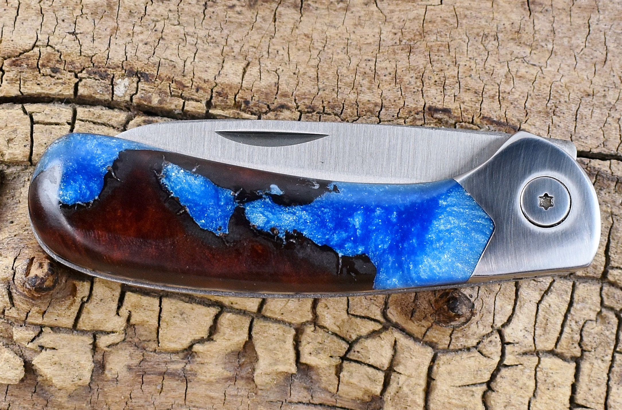 Resin Wood Pocket Knife with Wood Handle Manzanita Burl Wooden Handle