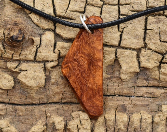 Handmade Afzelia Burl Wood Pendant Necklace: Adjustable Length