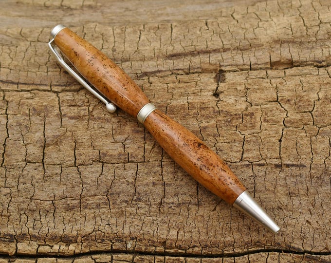 Cherry Burl Wood Pen: Satin Pearl Finish, Twist Design