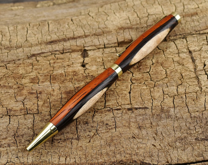 Multi-Wood Pen: Maple, Wenge, and Padauk with Gold Finish