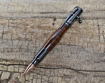 Rare Wood Bolt Action Pen - South American Snakewood - Wood Carving - Gun Metal Bolt Action Pen - Hand Carved Wood Pen